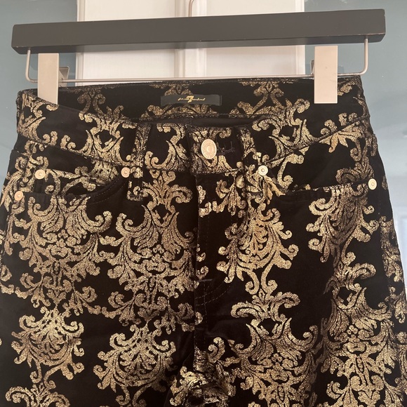 Velvet Stamped Gold Baroque print jeans, 7 For All Mankind - Picture 3 of 12